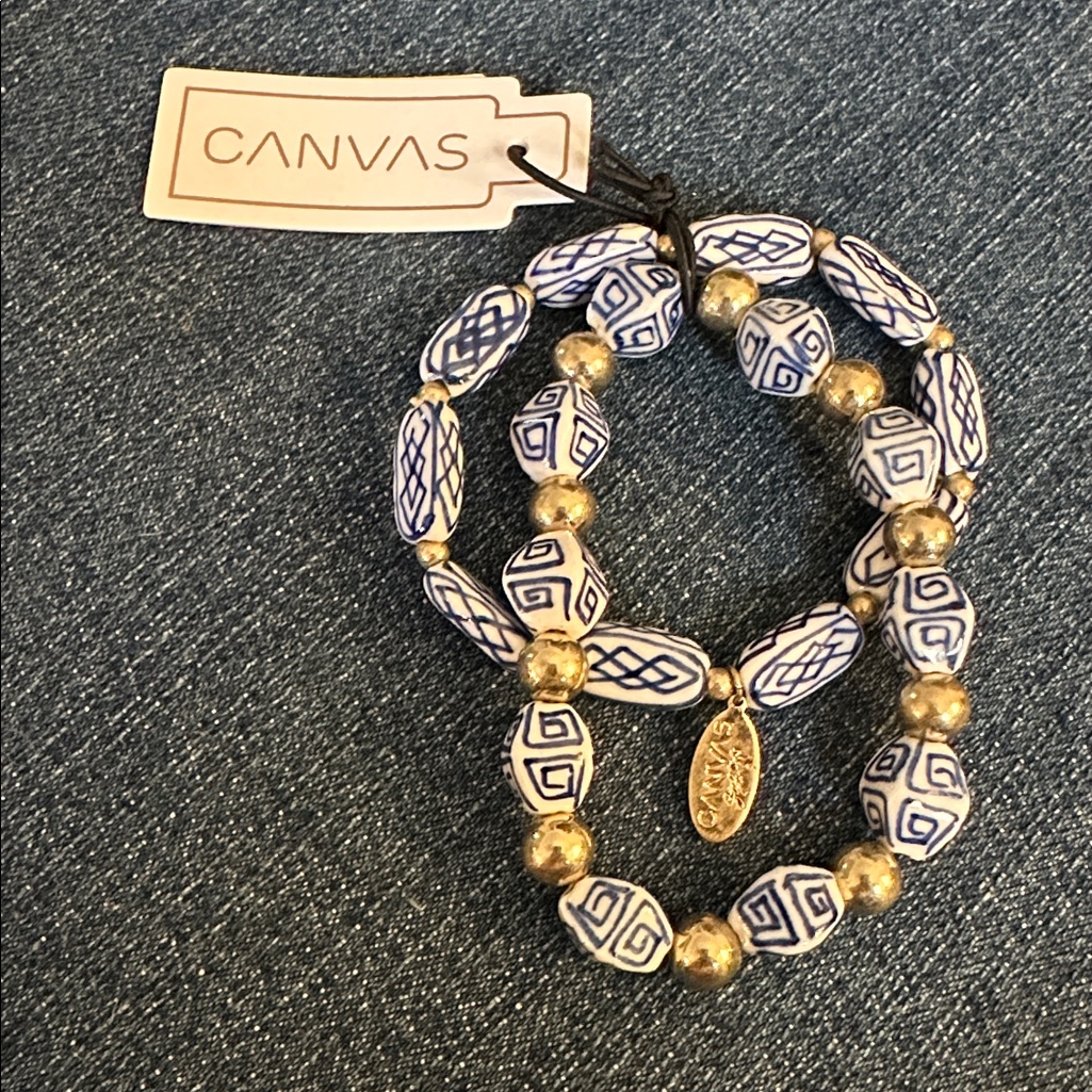 Bella Canvas Blue And White Beaded Bracelet Set